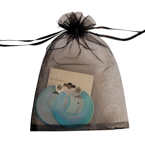 Blue Hoop Earring 1.7" Retro Bold Iridescent Y2K Festival Pierced 80's Statement - Picture 4 of 7